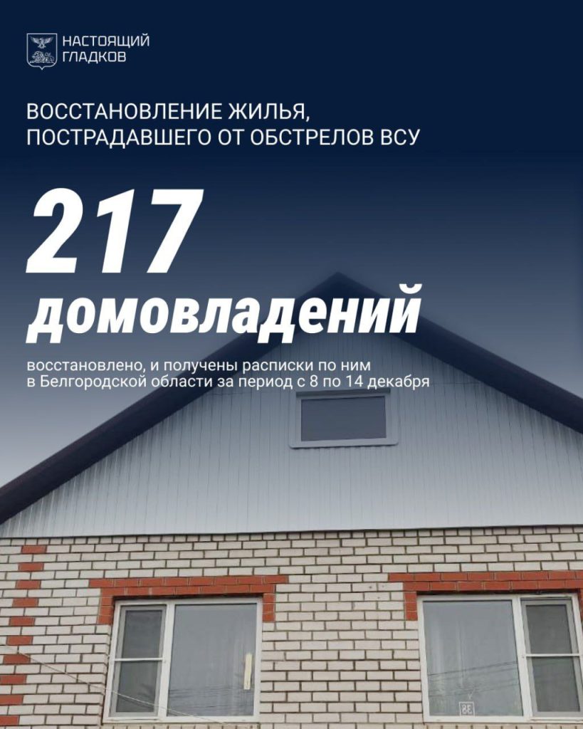 В Белгородской области восстановили более 45 тысяч поврежденных домов и квартир